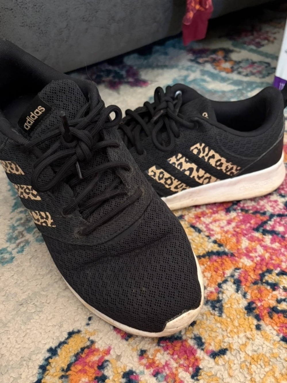 Adidas Women’s Black Leopard-Accent Running Sneakers